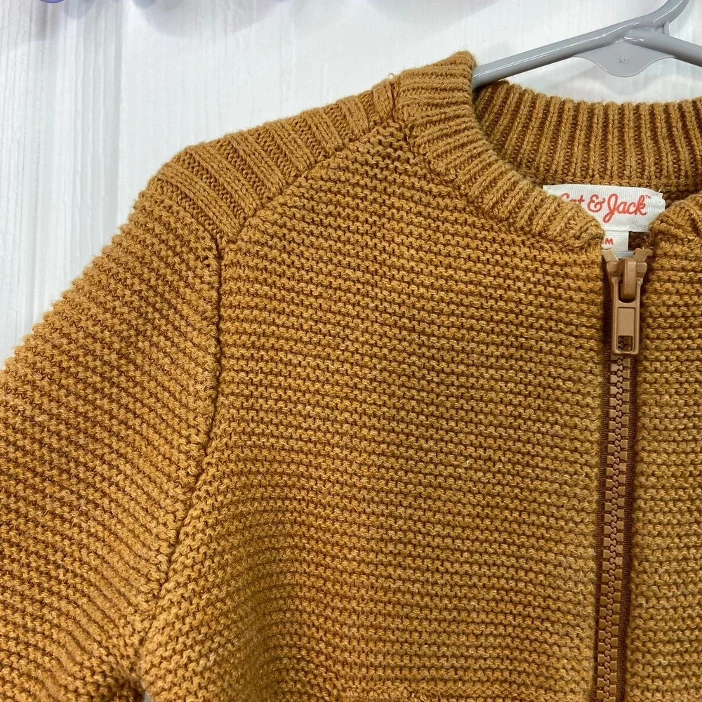 Cat & Jack unisex brown tan thick knit full zip sweater jacket‎ cotton 18 months